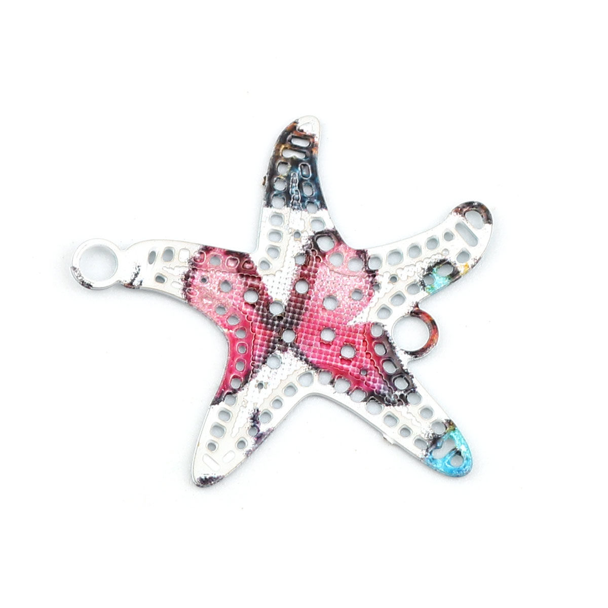 Imagen de Latón Filigrana Estampación Conectores Estrella de mar Multicolor Pintura 21mm x 20mm, 10 Unidades