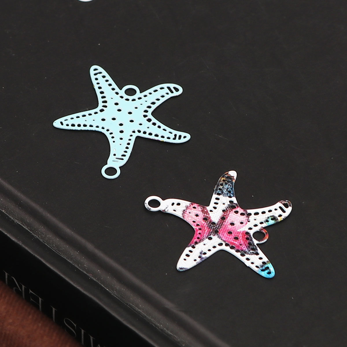 Imagen de Latón Filigrana Estampación Conectores Estrella de mar Multicolor Pintura 21mm x 20mm, 10 Unidades