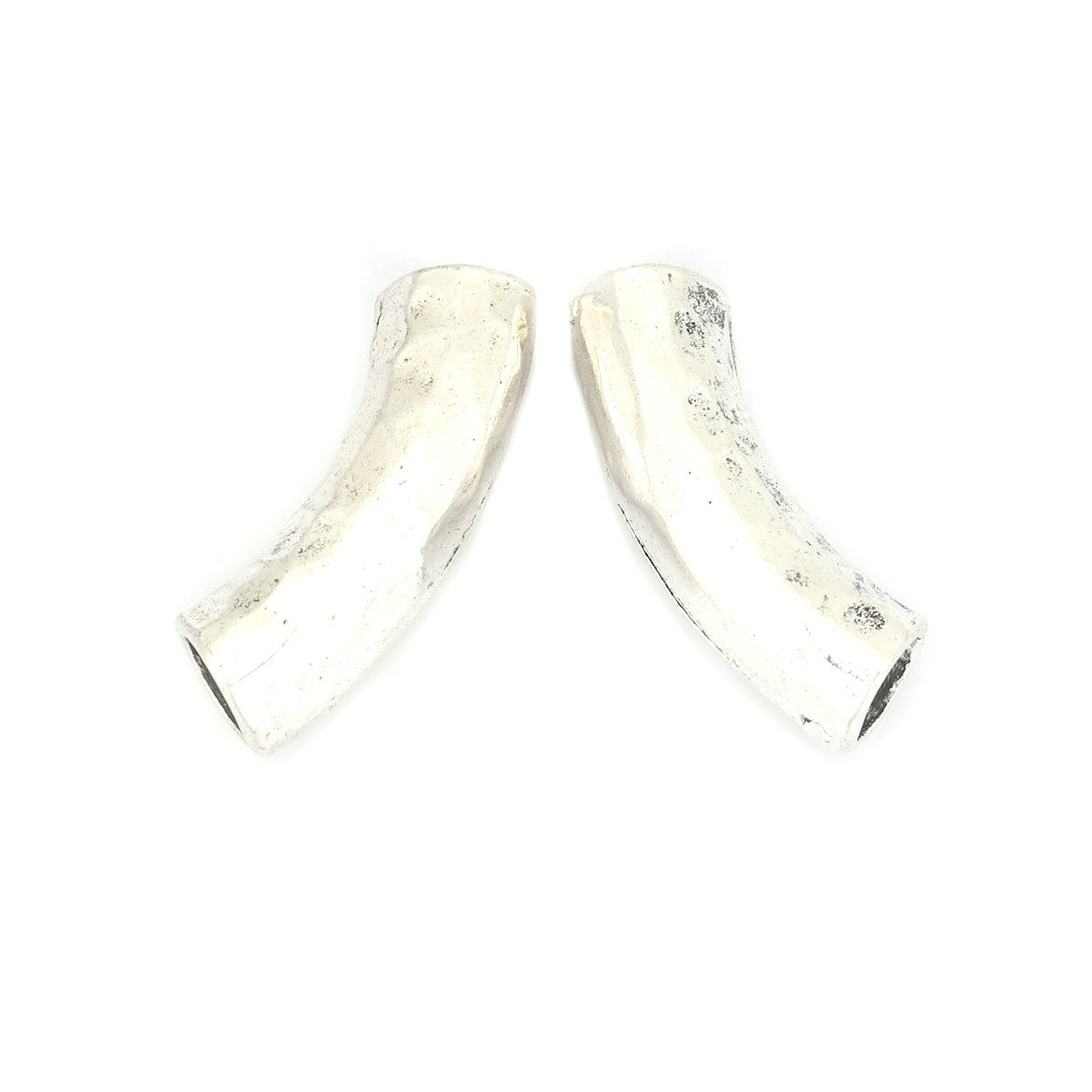 Picture of Zinc Based Alloy Spacer Beads Curved Tube Antique Silver Color About 3cm x 1.1cm, Hole: Approx 6.5mm, 10 PCs