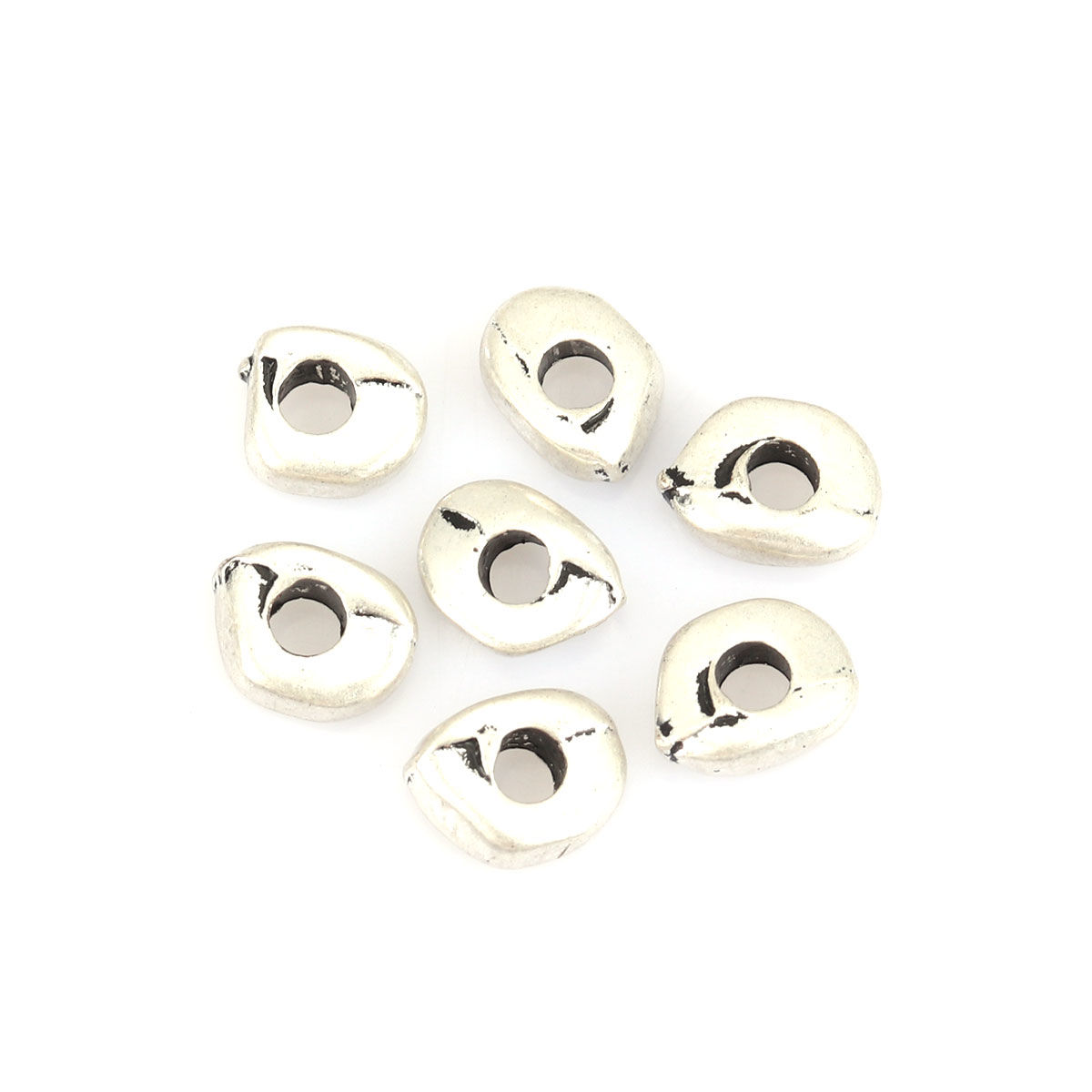 Imagen de Zamak Cuentas Óvalo Plata Antigua lleno Aprox 7mm x 5mm, Agujero: Aprox 2.4mm, 10 Unidades