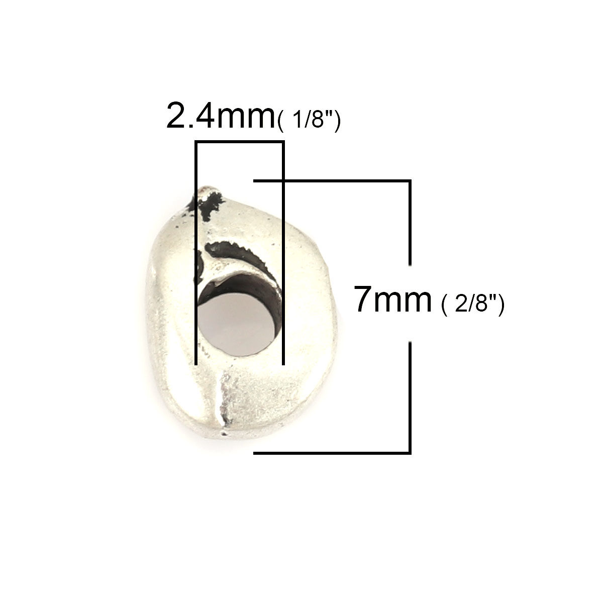 Imagen de Zamak Cuentas Óvalo Plata Antigua lleno Aprox 7mm x 5mm, Agujero: Aprox 2.4mm, 10 Unidades
