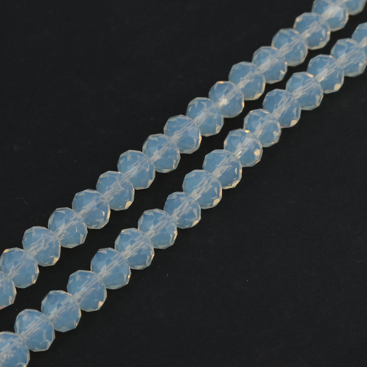 Picture of Glass Beads Round White Faceted About 8mm Dia, Hole: Approx 1.3mm, 45cm(17 6/8") long, 2 Strands (Approx 69 PCs/Strand)