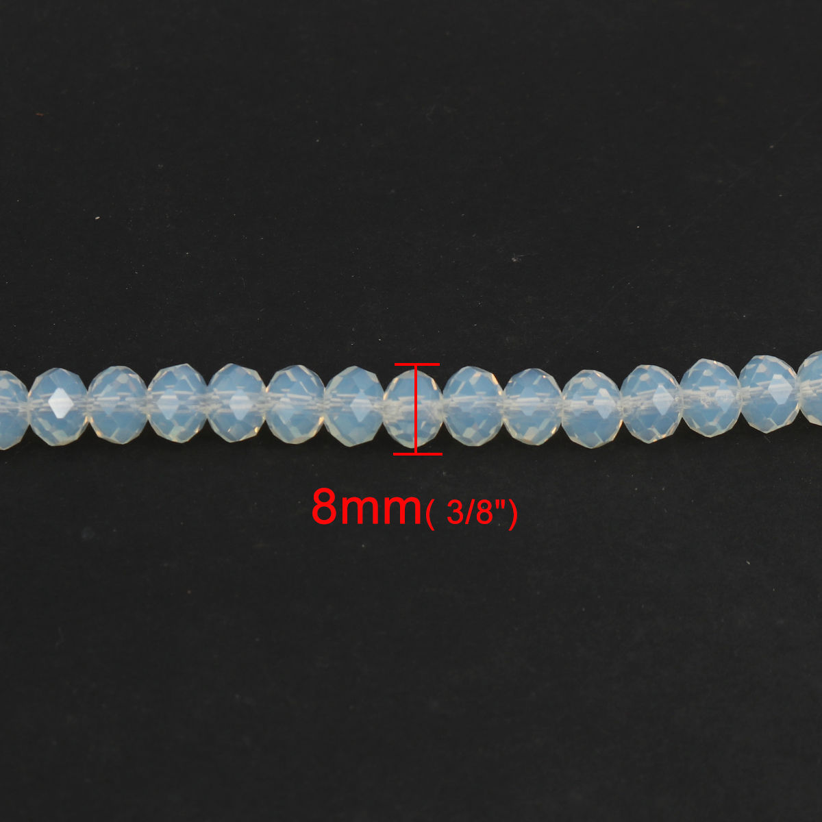 Picture of Glass Beads Round White Faceted About 8mm Dia, Hole: Approx 1.3mm, 45cm(17 6/8") long, 2 Strands (Approx 69 PCs/Strand)