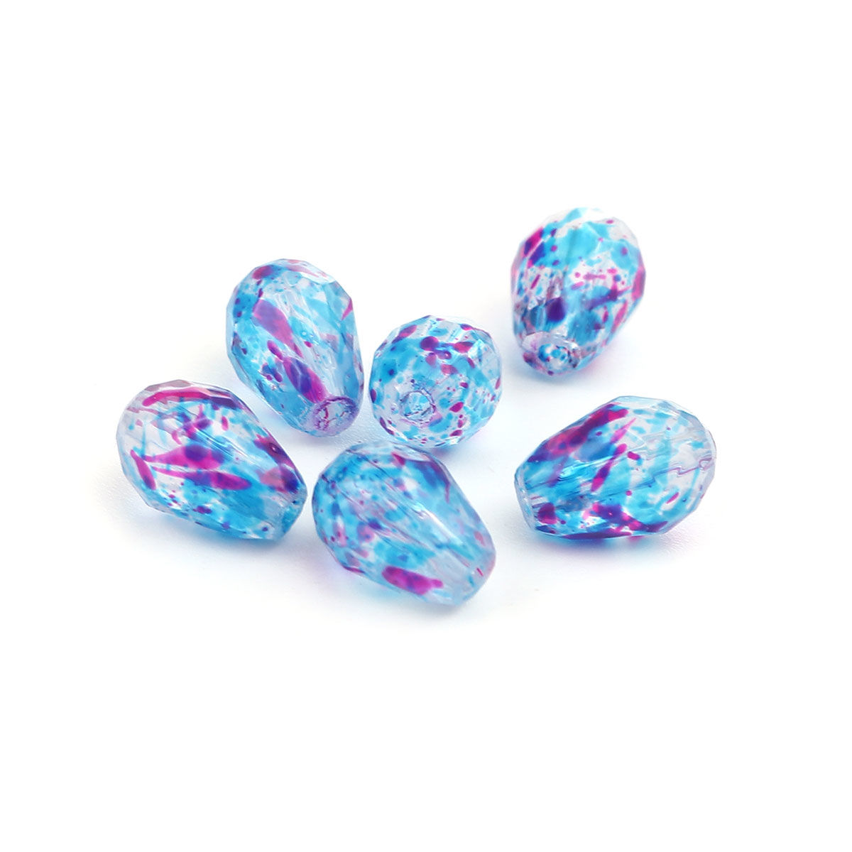 Picture of Glass Beads Drop Blue & Fuchsia Spot About 11mm x 8mm, Hole: Approx 1.3mm, 50 PCs