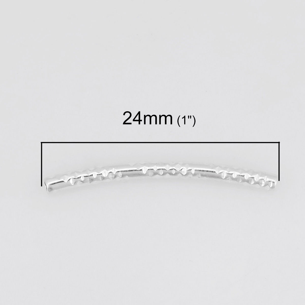 Picture of Brass Beads Curved Tube Silver Plated Carved Pattern About 24mm x 3mm, Hole: Approx 1mm, 50 PCs