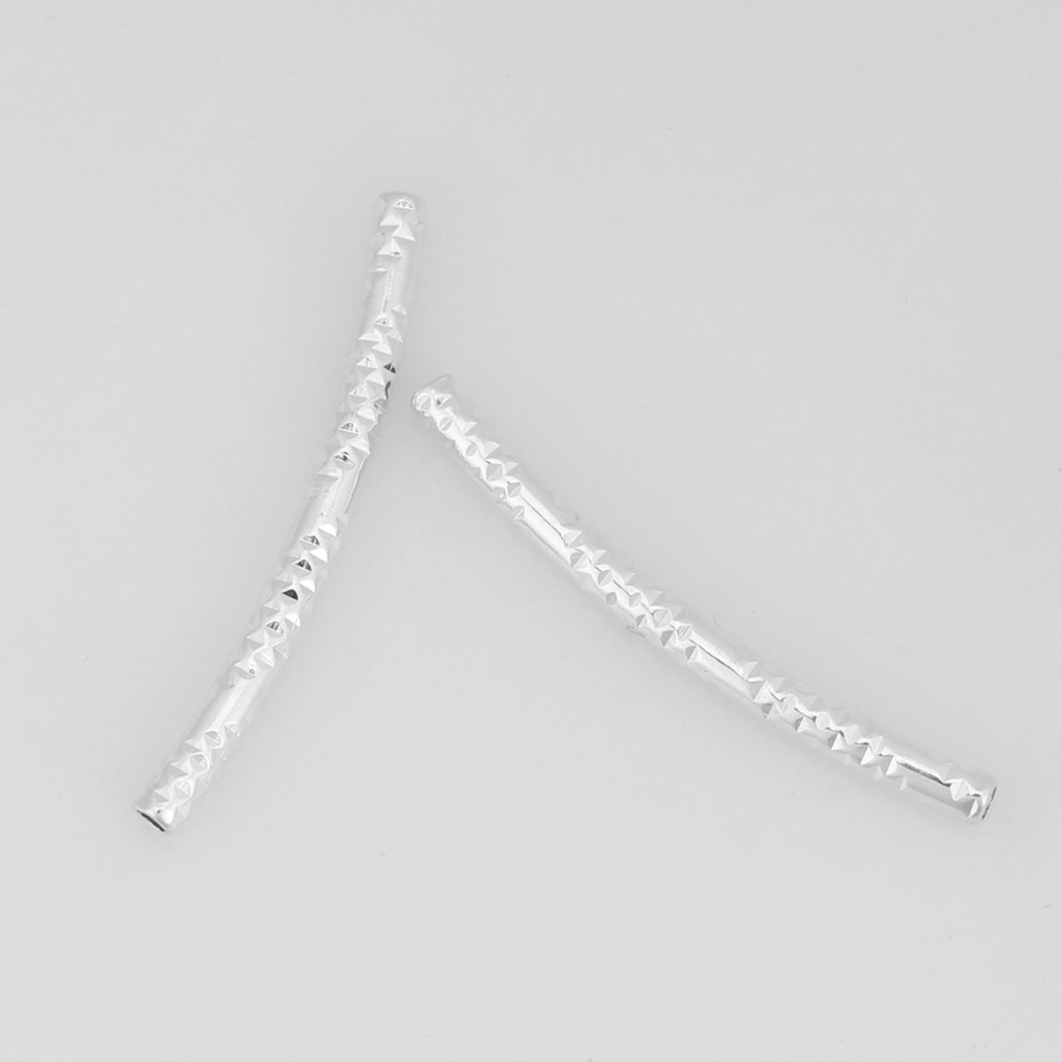 Picture of Brass Beads Curved Tube Silver Plated Carved Pattern About 24mm x 3mm, Hole: Approx 1mm, 50 PCs