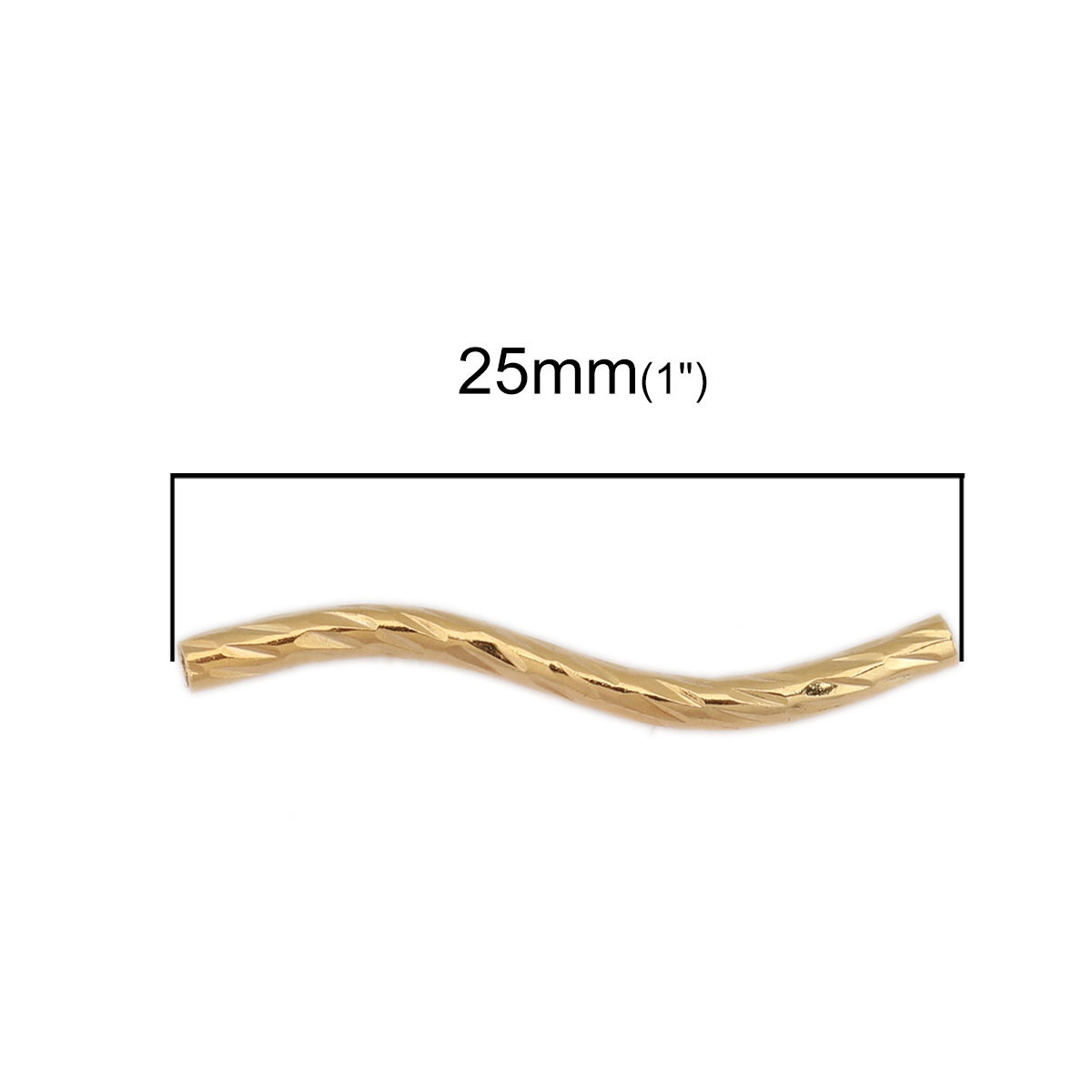 Изображение 10 ШТ Экологичный Латунь Бусины для изготовления ювелирных изделий 18K настоящее золото с покрытием Изогнутая трубка S 25мм x 4мм, Отверстие:примерно 1.1мм
