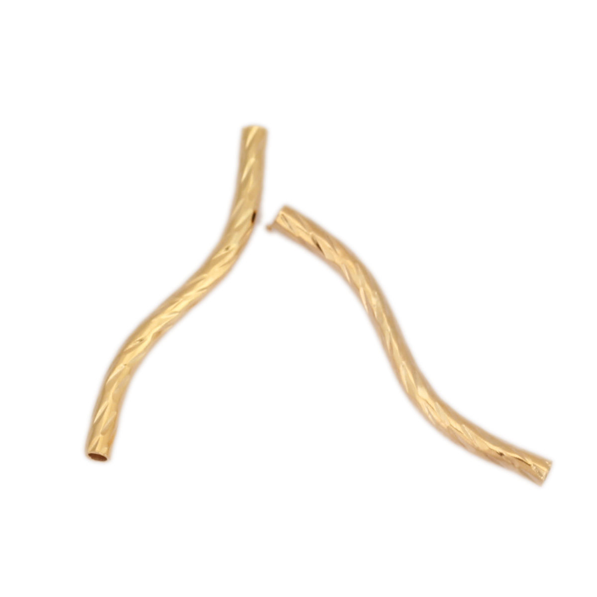 Изображение 10 ШТ Экологичный Латунь Бусины для изготовления ювелирных изделий 18K настоящее золото с покрытием Изогнутая трубка S 25мм x 4мм, Отверстие:примерно 1.1мм
