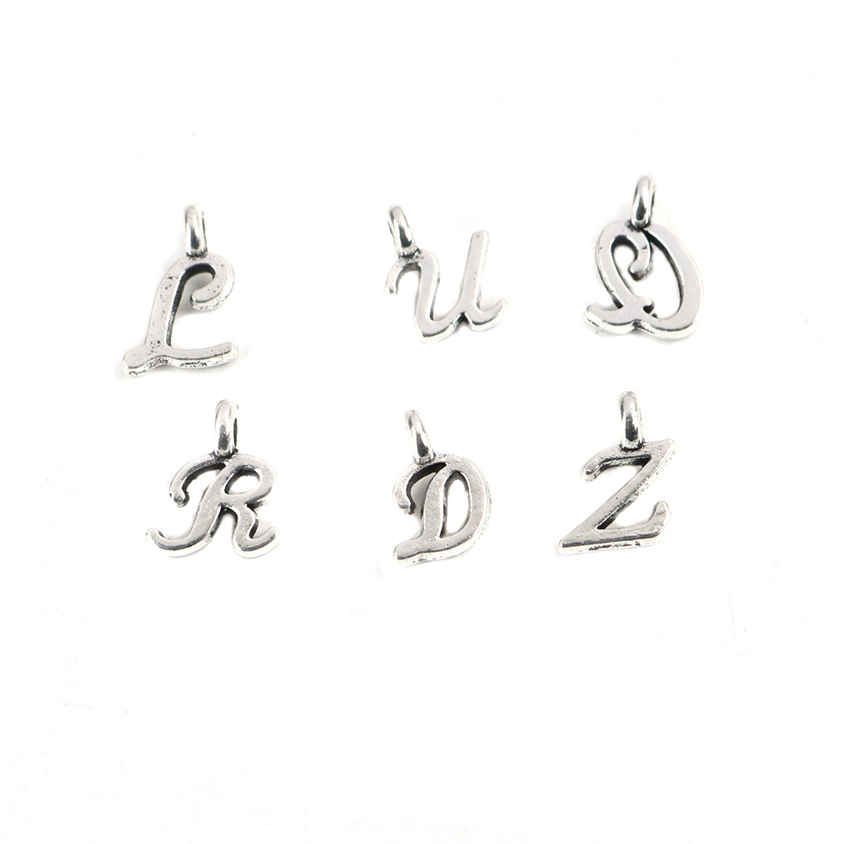Picture of 1 Set ( 26 PCs/Set) Zinc Based Alloy Charms Antique Silver Color Capital Alphabet Initial Letter Message " A-Z " 11mm x 10mm