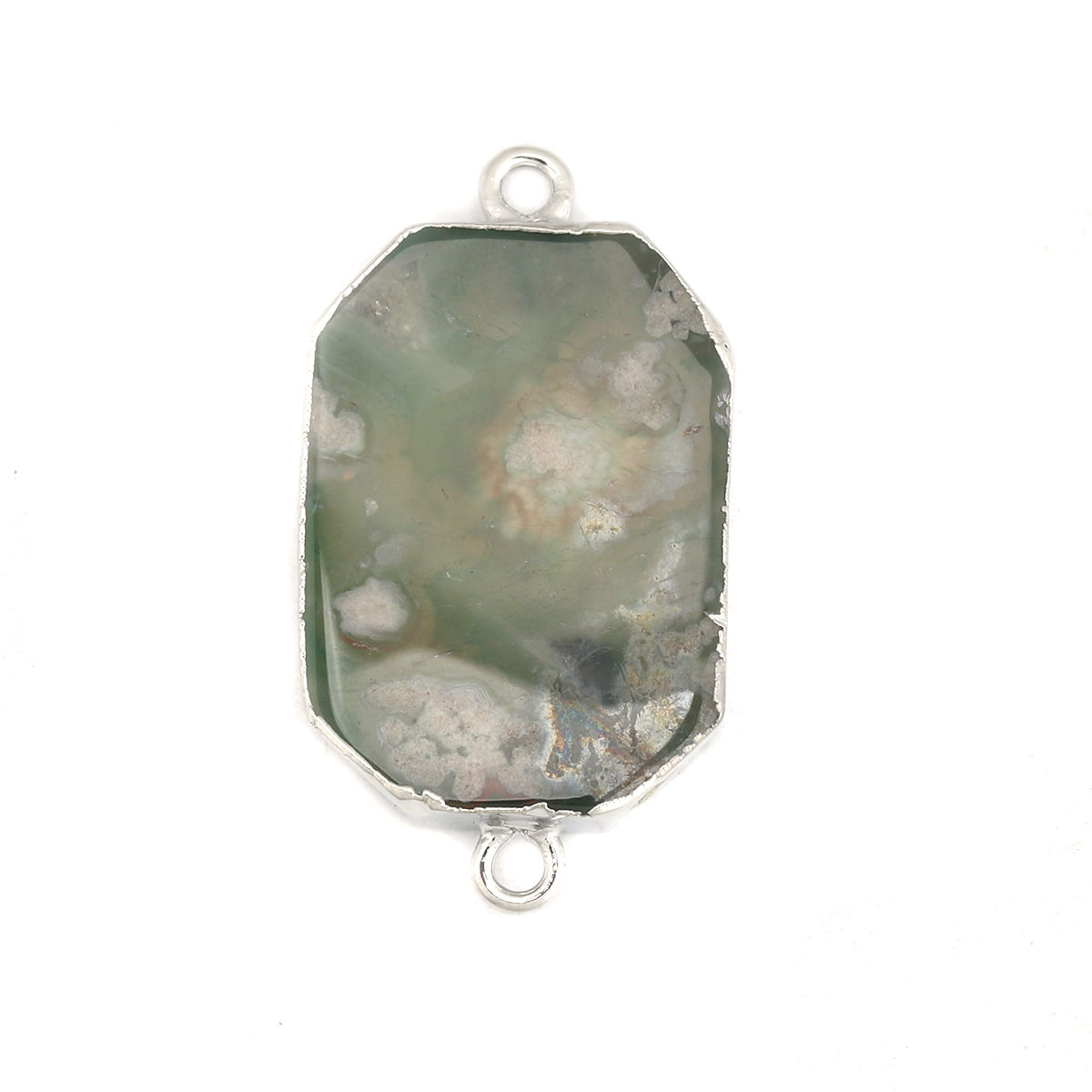 Imagen de Natural Piedra Conectores Irregular Tono de Plata Verde Salvia 4.1cm x 2.2cm, 1 Unidad