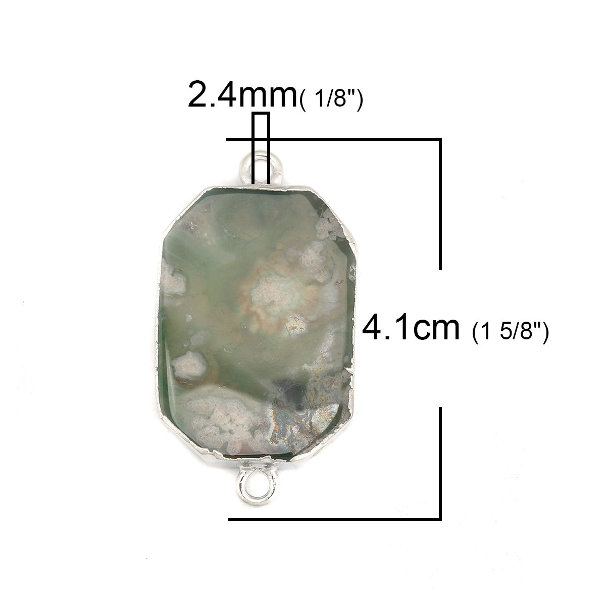 Imagen de Natural Piedra Conectores Irregular Tono de Plata Verde Salvia 4.1cm x 2.2cm, 1 Unidad