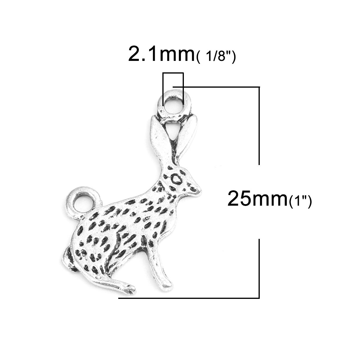 Imagen de Zamak Conectores Conejo Plata Antigua Tallado 25mm x 17mm, 10 Unidades
