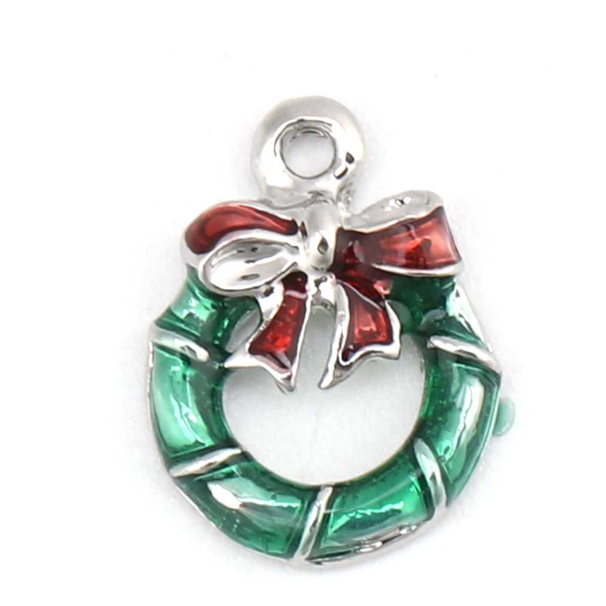 Picture of Zinc Based Alloy Charms Christmas Wreath Silver Tone Red & Green Enamel 12mm x 9mm, 5 PCs