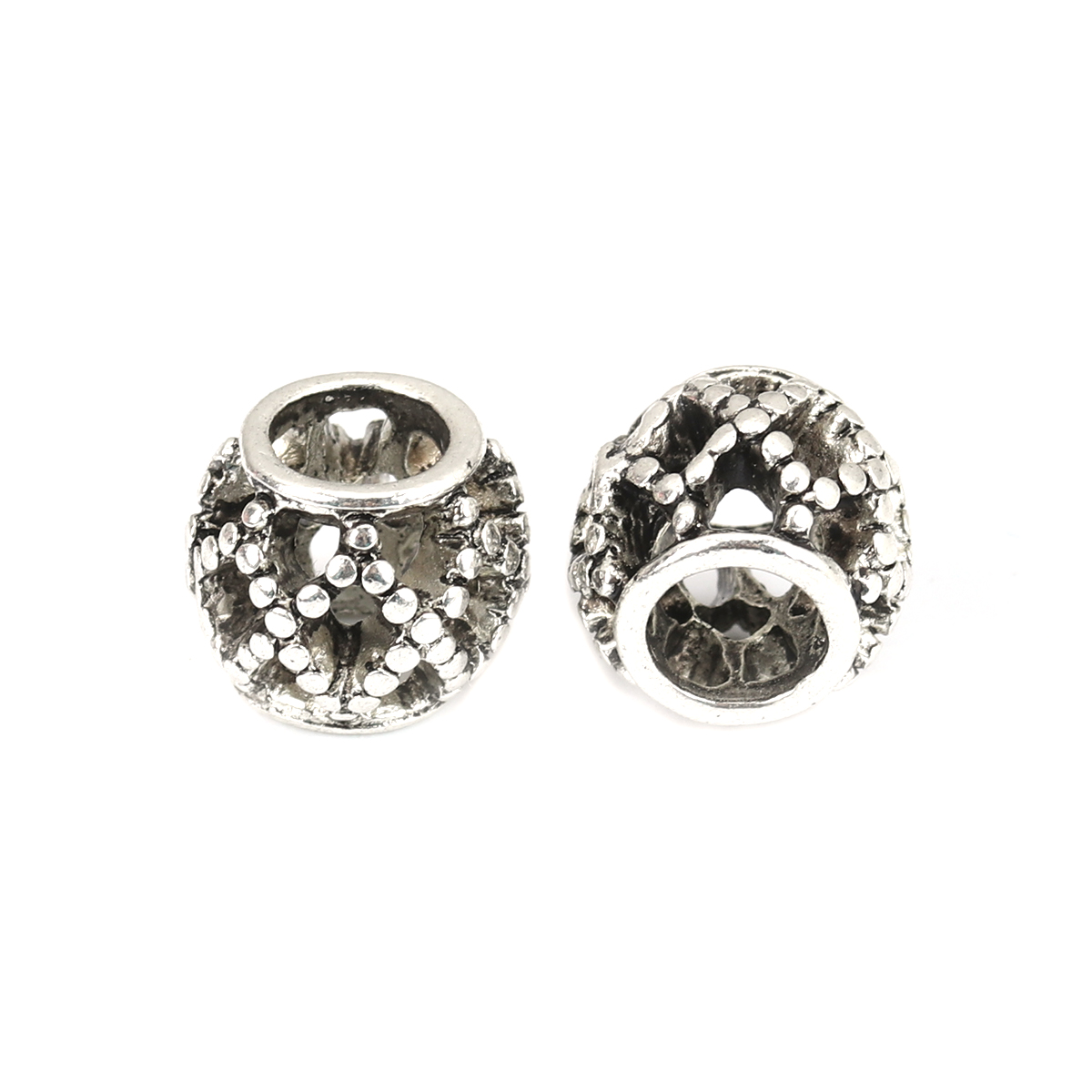 Picture of Zinc Based Alloy European Style European Style Beads Round Antique Silver Color Rhombus Hollow About 12mm Dia, Hole: Approx 5.8mm, 10 PCs
