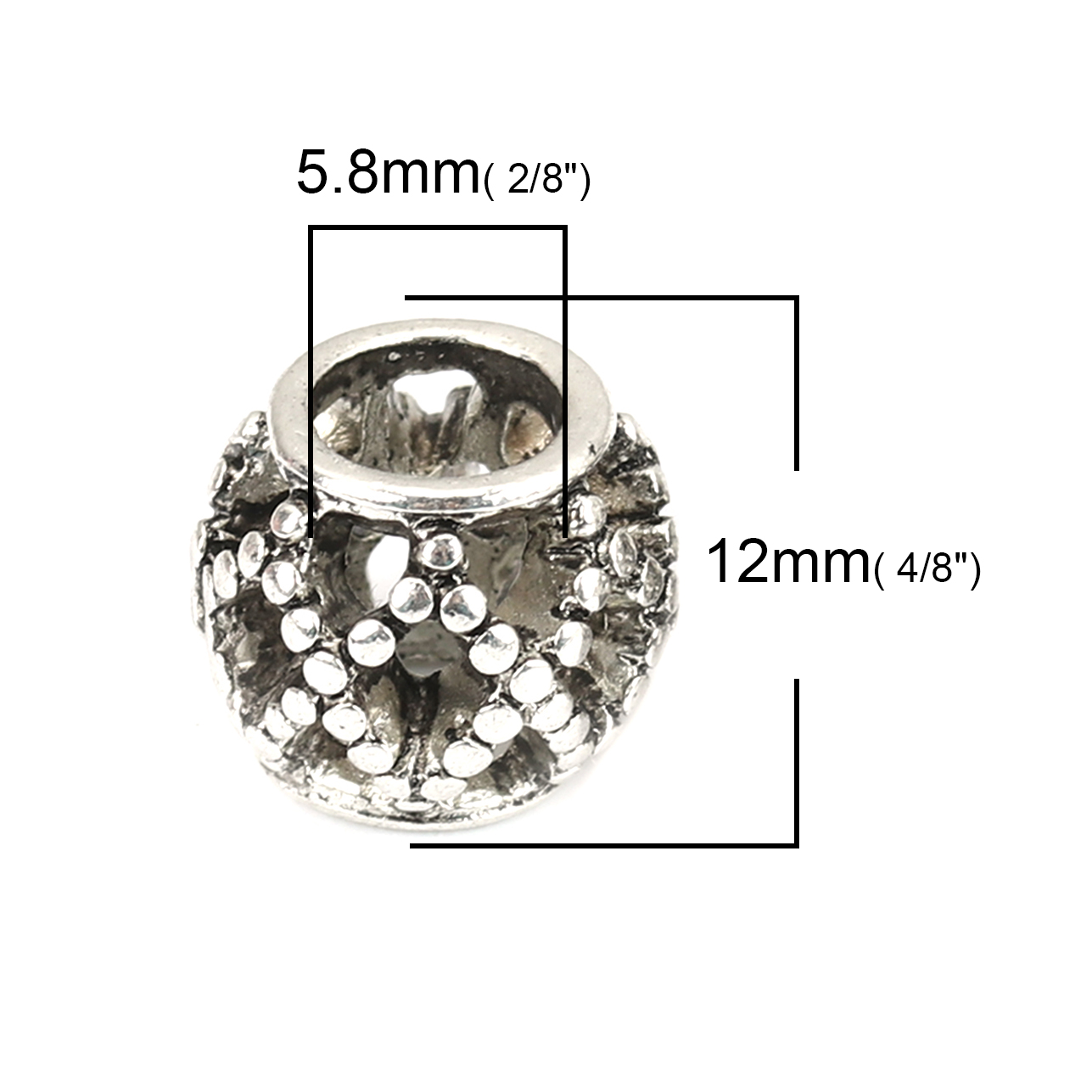 Picture of Zinc Based Alloy European Style European Style Beads Round Antique Silver Color Rhombus Hollow About 12mm Dia, Hole: Approx 5.8mm, 10 PCs