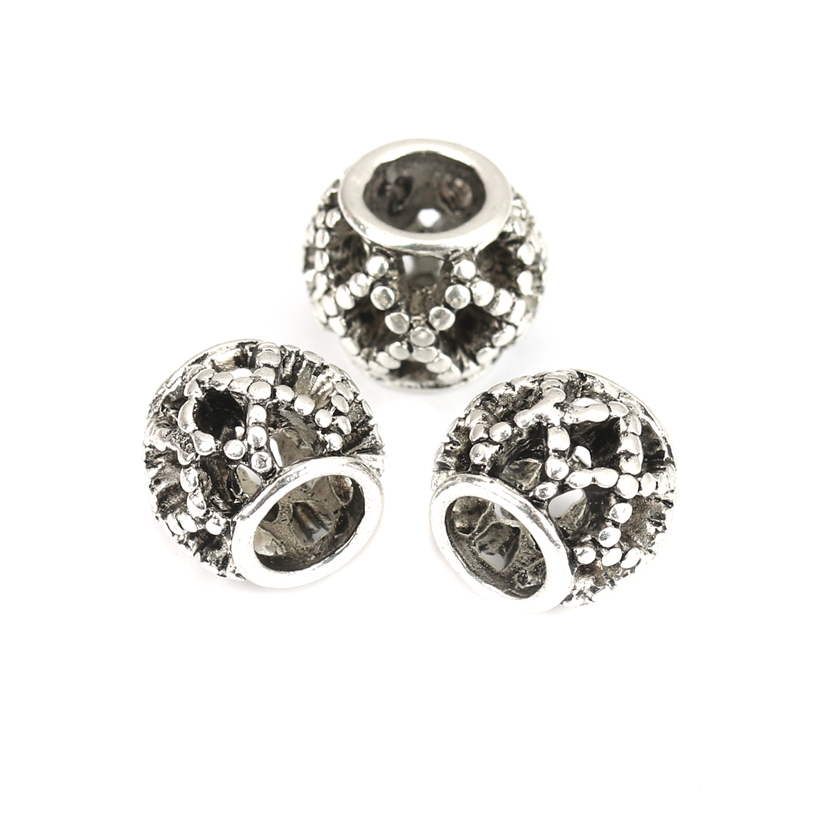 Picture of Zinc Based Alloy European Style European Style Beads Round Antique Silver Color Rhombus Hollow About 12mm Dia, Hole: Approx 5.8mm, 10 PCs