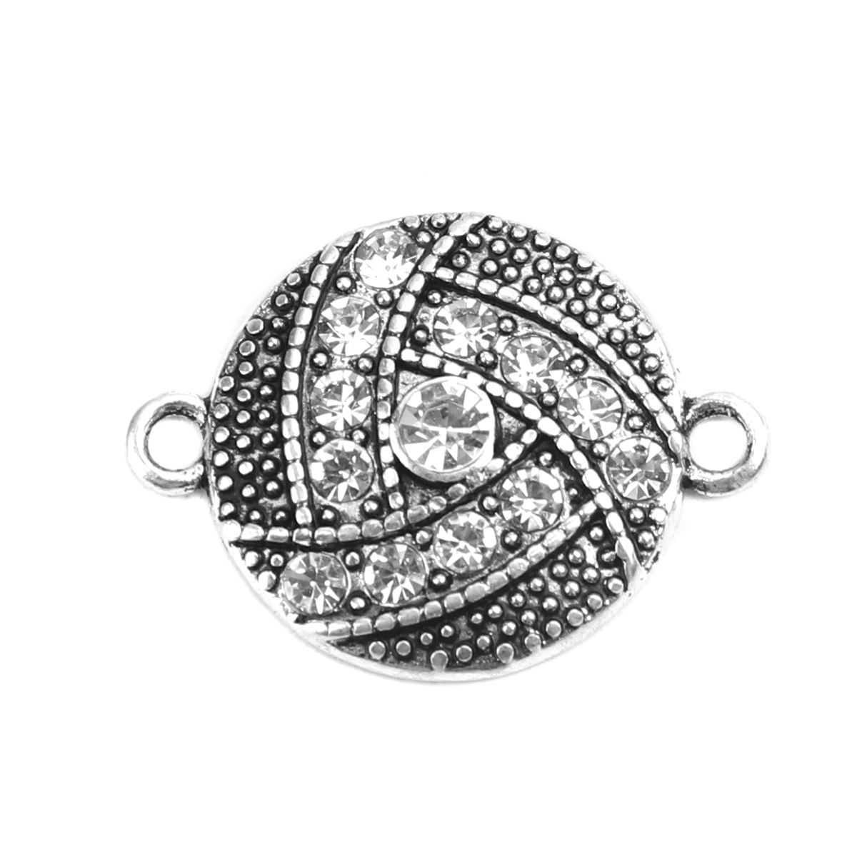 Imagen de Zamak Conectores Ronda Plata Antigua Transparente Rhinestone 27mm x 20mm, 4 Unidades