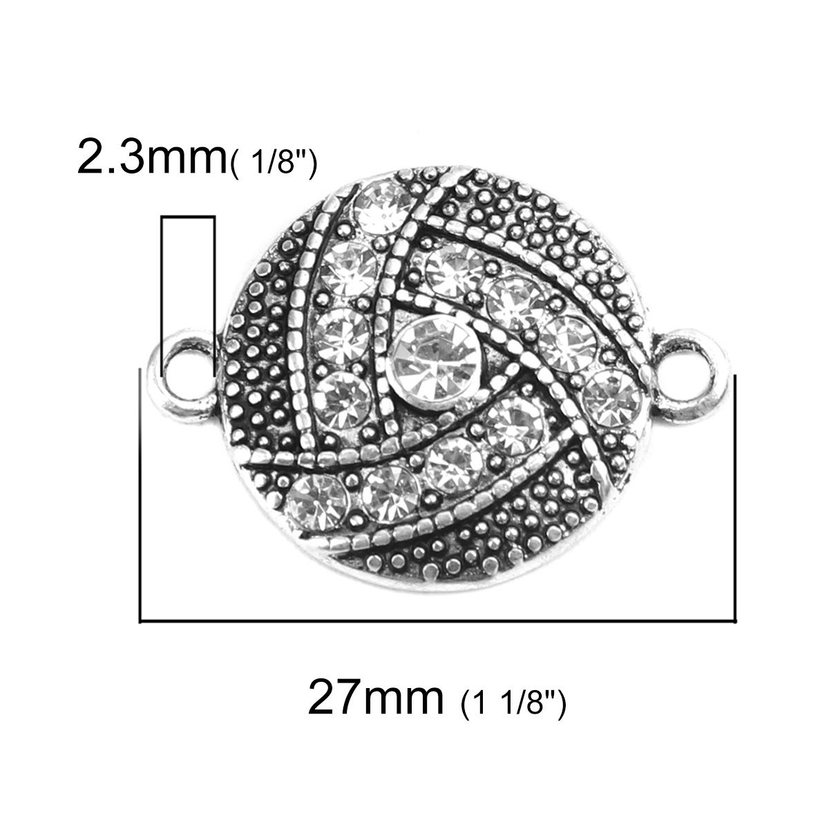 Imagen de Zamak Conectores Ronda Plata Antigua Transparente Rhinestone 27mm x 20mm, 4 Unidades