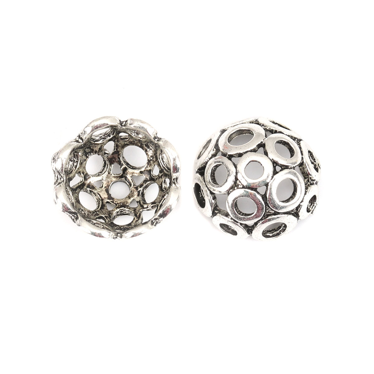 Изображение Цинковый Сплав Шапочки Для Бусин Круглые Античное Серебро Ажурный Цветок, (для 16мм бусины) 16мм диаметр, 20 ШТ