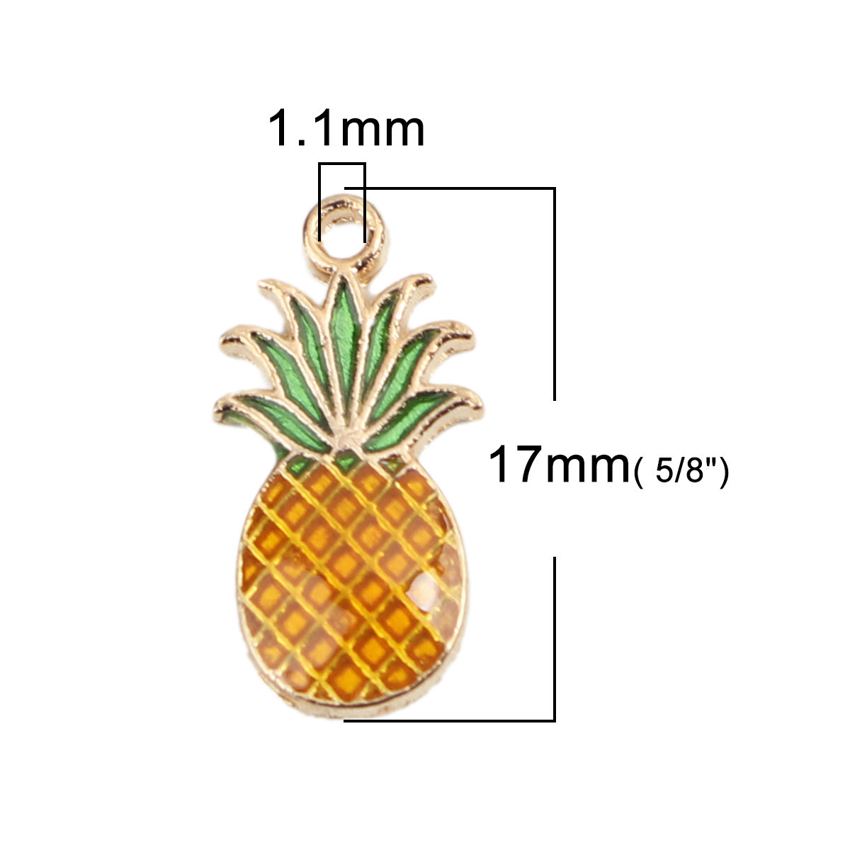 Picture of Zinc Based Alloy Charms Pineapple/ Ananas Fruit Gold Plated Green & Orange Enamel 17mm x 9mm, 20 PCs
