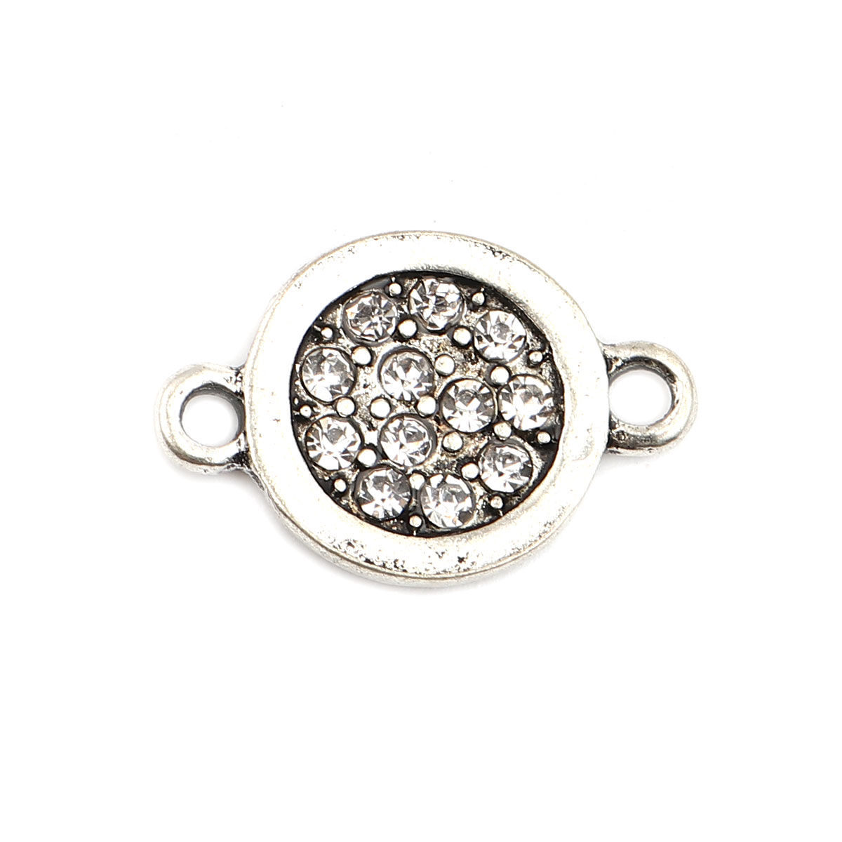 Bild von Zinklegierung Verbinder Rund Antiksilber Transparent Strass 22mm x 14mm, 10 Stück