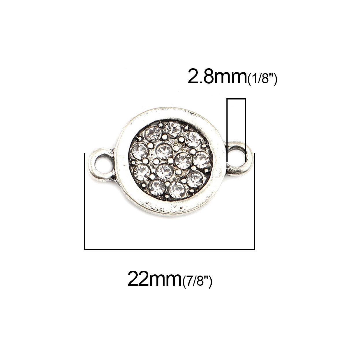 Bild von Zinklegierung Verbinder Rund Antiksilber Transparent Strass 22mm x 14mm, 10 Stück