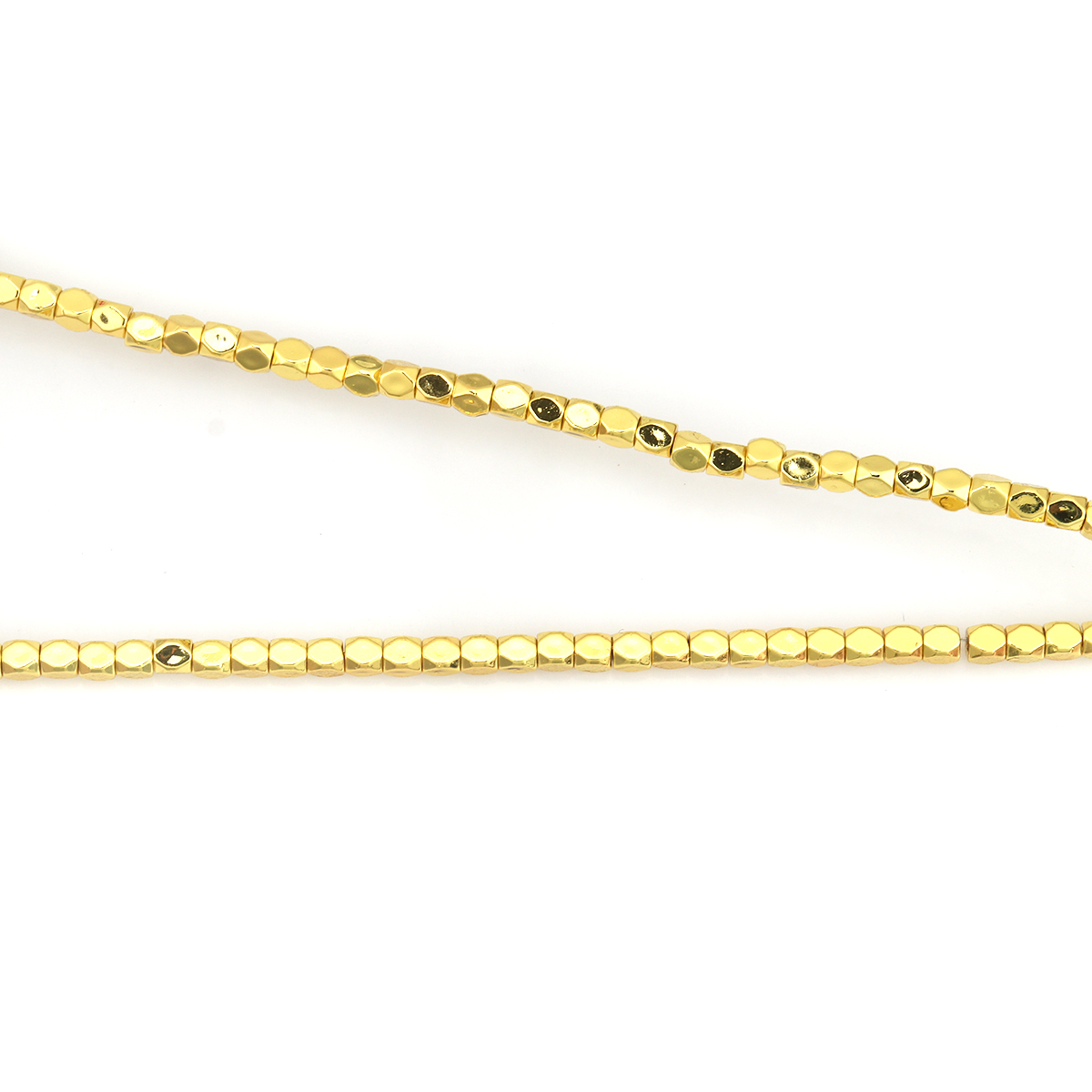 Bild von (Klasse B) Hämatit ( Natur ) Perlen Polygon Golden Facettiert ca. 3mm x 3mm, 40.5cm lang, 5 Stränge (ca. 128 Stück/Strang)