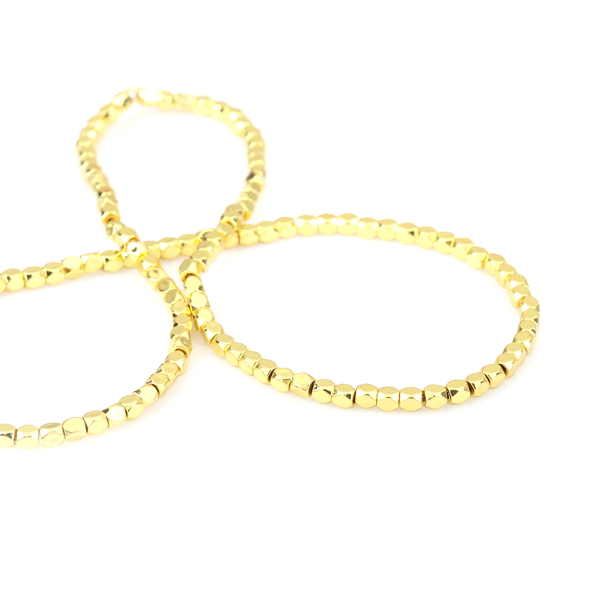 Bild von (Klasse B) Hämatit ( Natur ) Perlen Polygon Golden Facettiert ca. 3mm x 3mm, 40.5cm lang, 5 Stränge (ca. 128 Stück/Strang)