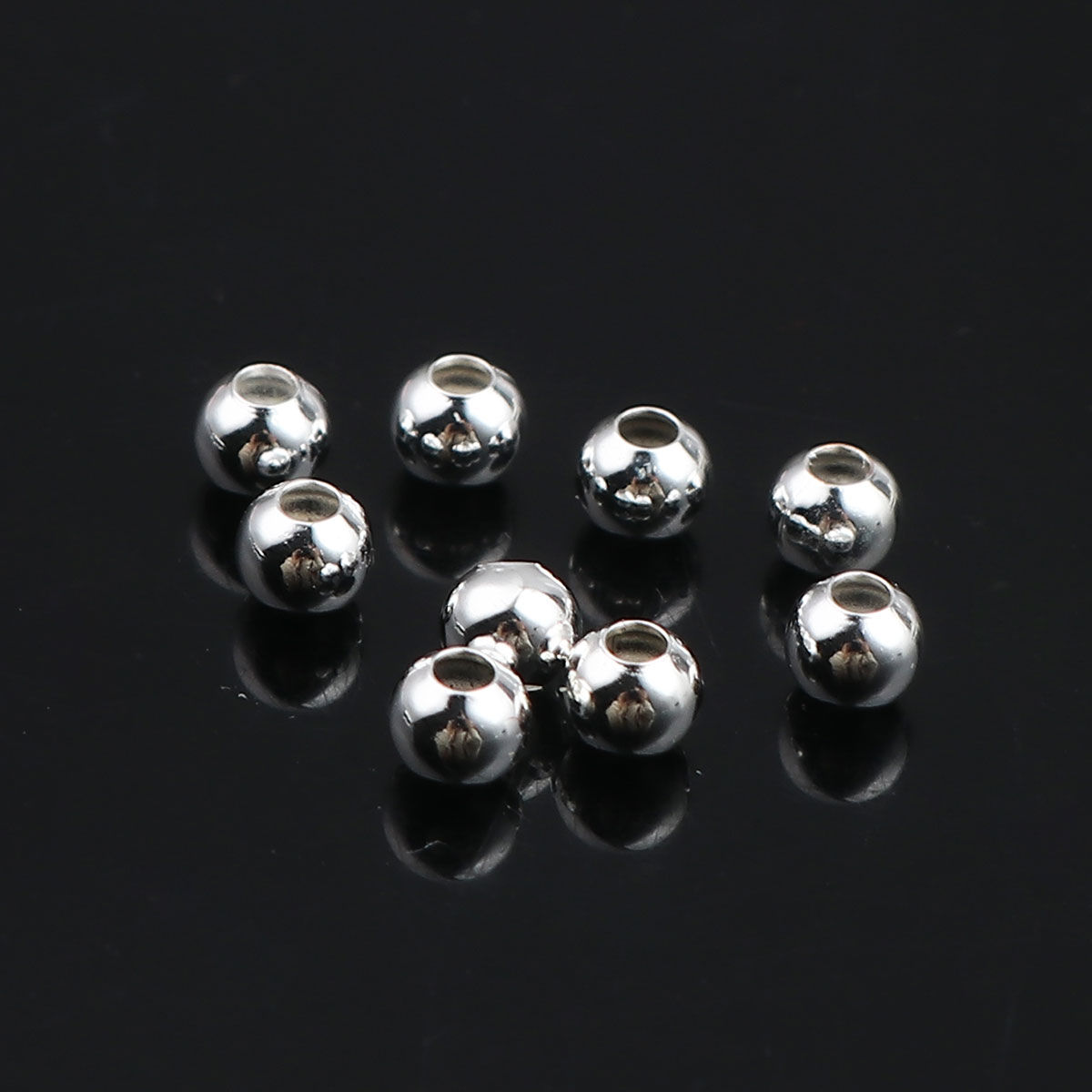 Picture of Zinc Based Alloy Spacer Beads Round Silver Plated About 3mm Dia., Hole: Approx 1.4mm, 500 PCs