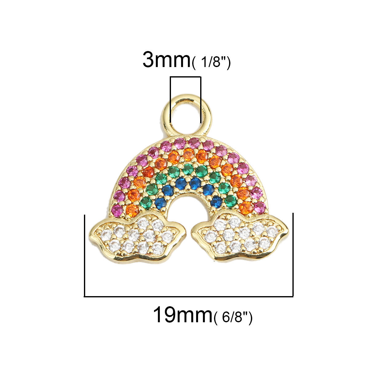 Picture of 1 Piece Brass Weather Collection Charms 18K Gold Plated Rainbow Micro Pave Multicolor Rhinestone 19mm x 17mm