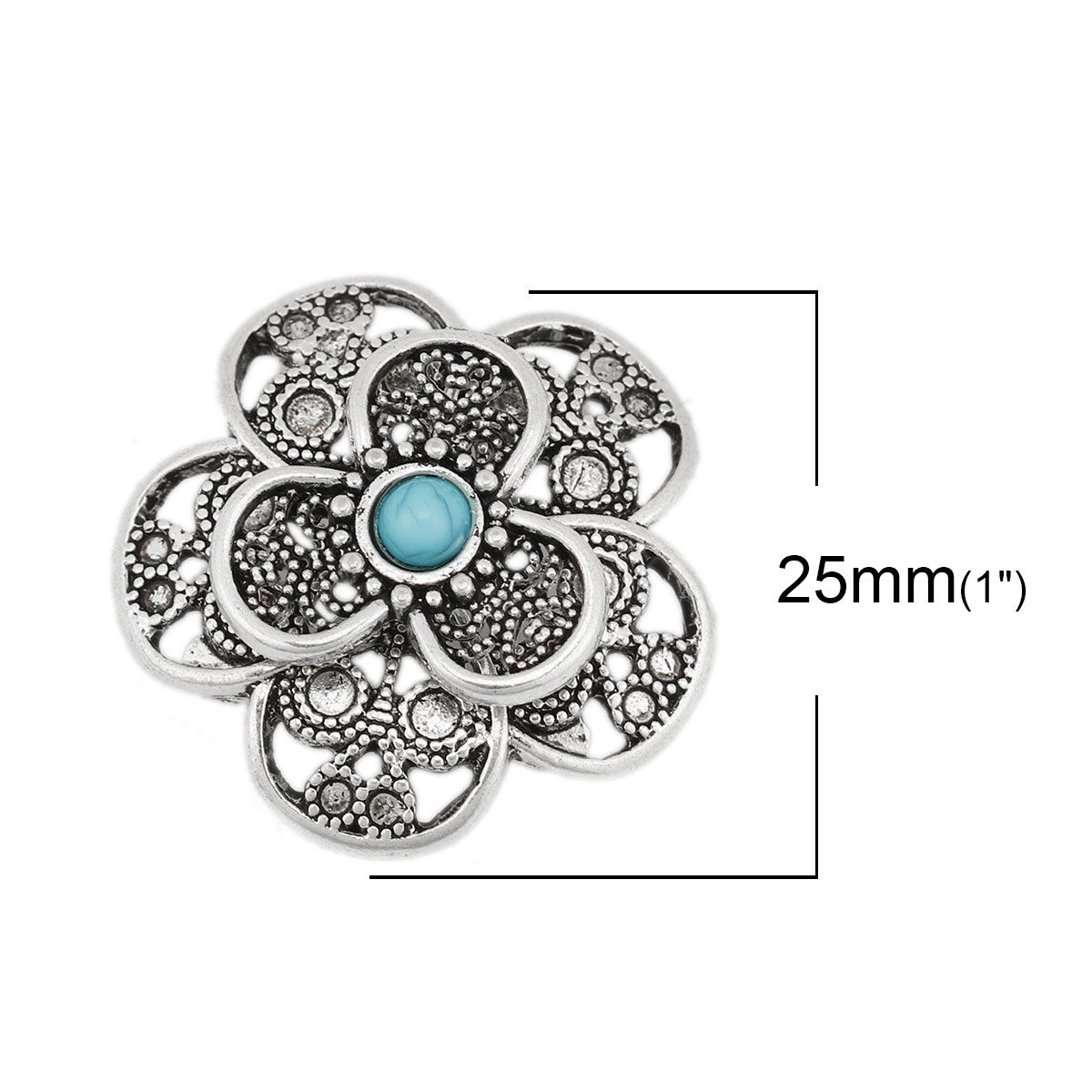 Imagen de Aleación de metal de Zinc + Acrílico Bohemia Conectores Flor Plata Antigua Verde Azul Hueco 26mm x 25mm, 5 Unidades