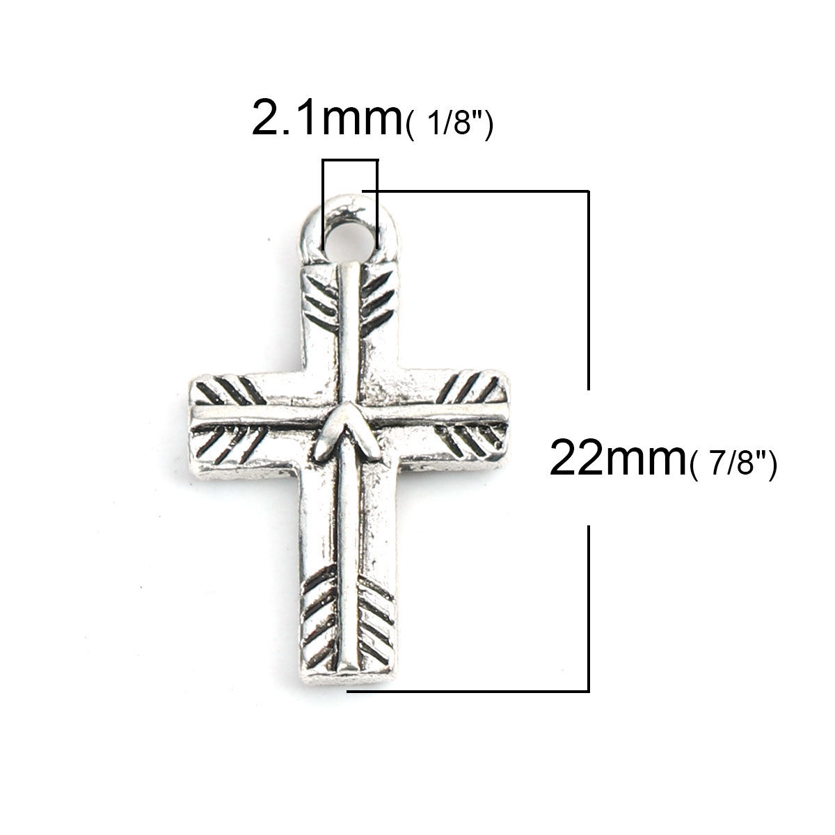 Picture of Zinc Based Alloy Religious Charms Cross Antique Silver Color Stripe 22mm x 14mm, 10 PCs