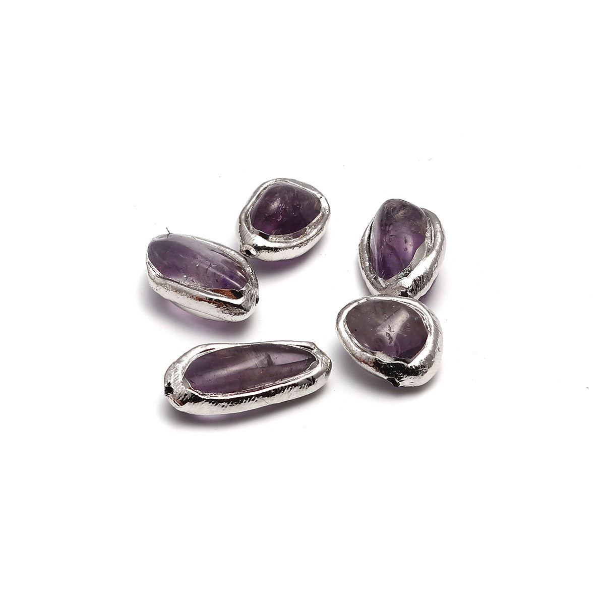 Picture of Crystal ( Natural ) Gemstone Beads Irregular Silver Tone Purple Handmade About 25mm x 16mm - 16mm x 14mm, Hole: Approx 1mm, 1 Piece