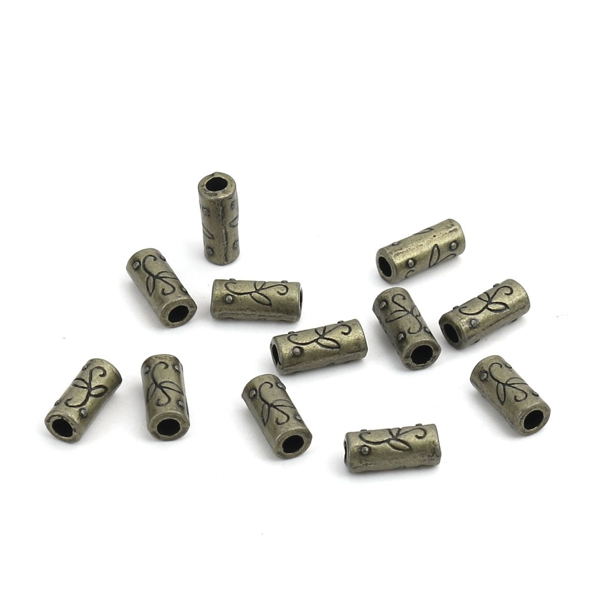 Imagen de Zamak Cuentas Cilíndrico Tono Bronce Tallado Aprox 12mm x 5mm, Agujero: Aprox 2.9mm, 100 Unidades