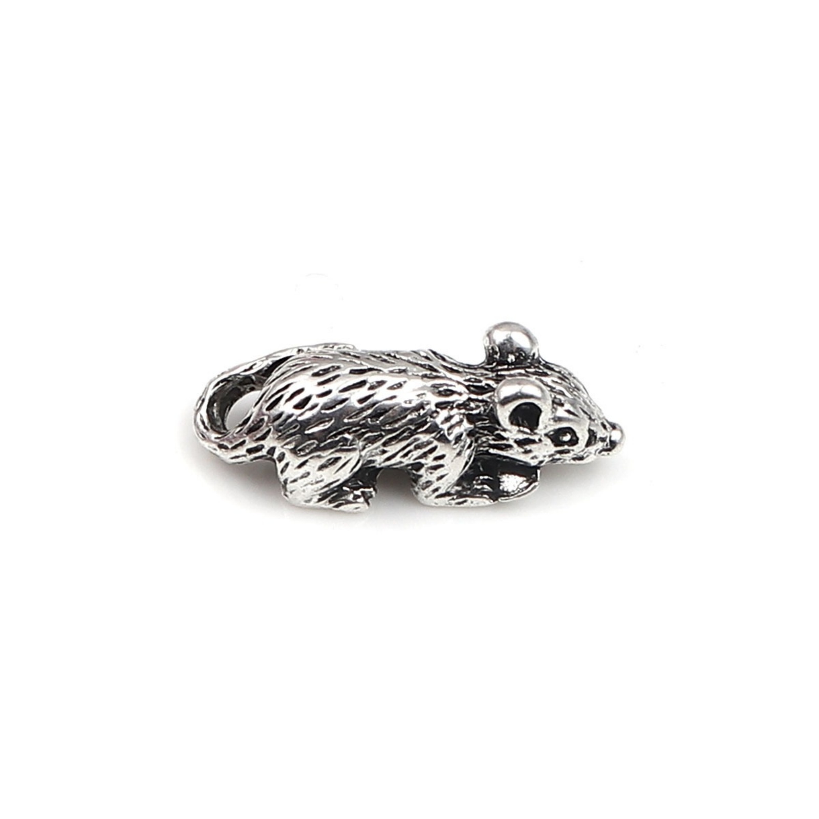 Picture of Zinc Based Alloy 3D Charms Mouse Animal Antique Silver Color 19mm x 7mm, 10 PCs