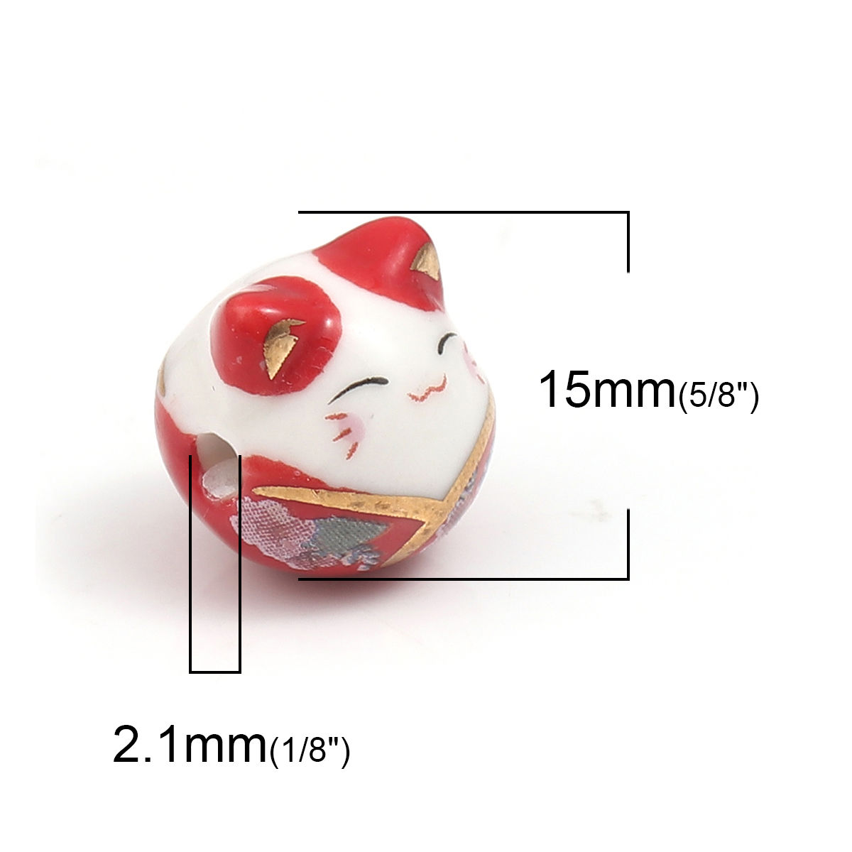 Picture of Ceramic Beads Cat Animal Red About 15mm x 14mm, Hole: Approx 2.7mm, 1 Piece