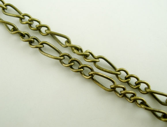 Picture of Alloy 3:1 Figaro Link Curb Chain Findings Antique Bronze 6x3mm(2/8"x1/8") 3x2mm(1/8"x1/8"), 8 M