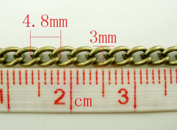 Picture of Alloy Link Curb Chain Findings Antique Bronze 3x4.8mm(1/8"x2/8"), 5 M
