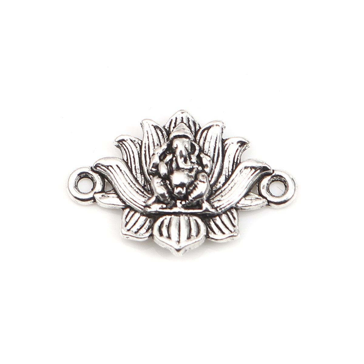 Immagine di Lega di Zinco Connettore Accessori Fiore Di Loto Argento Antico Statua di Budda Disegno 26mm x 17mm, 30 Pz