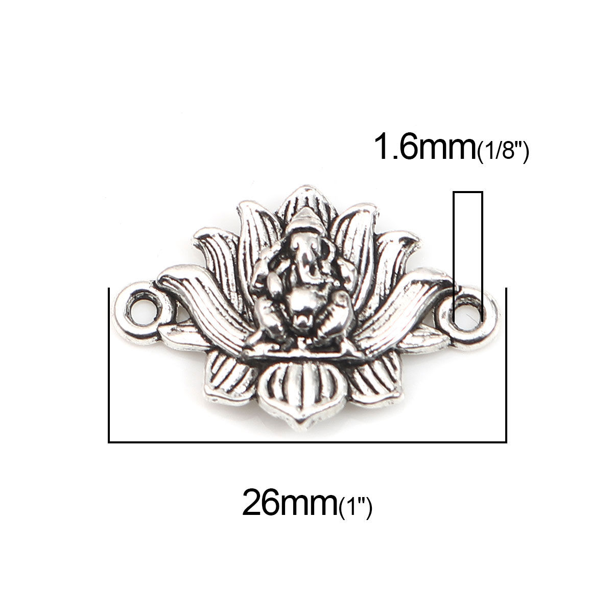 Immagine di Lega di Zinco Connettore Accessori Fiore Di Loto Argento Antico Statua di Budda Disegno 26mm x 17mm, 30 Pz