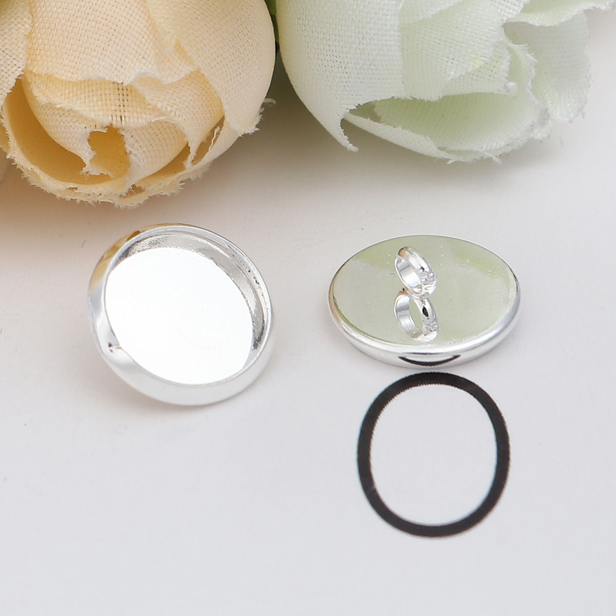 Bild von Zinklegierung Cabochon Fassung Rund Versilbert (für 10mm) 12mm D., 20 Stück