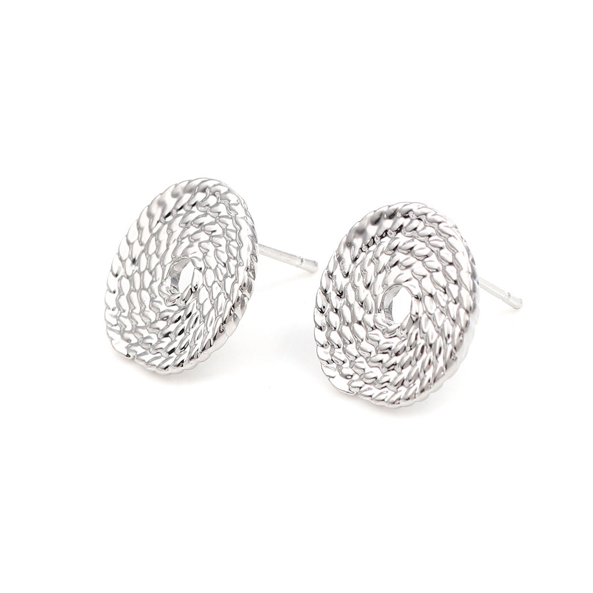 Imagen de Zamak Pendientes Ronda Tono de Plata Con Tapones 18mm x 17mm, Post/ Wire: (20 gauge), 2 Pares