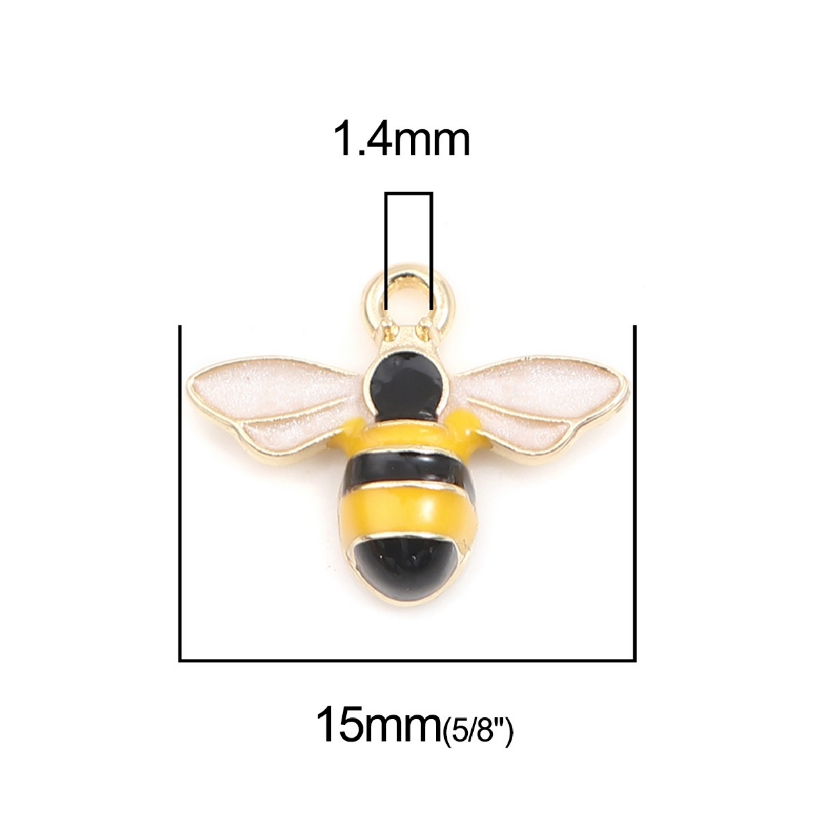 Picture of Zinc Based Alloy Insect Charms Bee Animal Gold Plated Black & Yellow Enamel 15mm x 12mm, 10 PCs