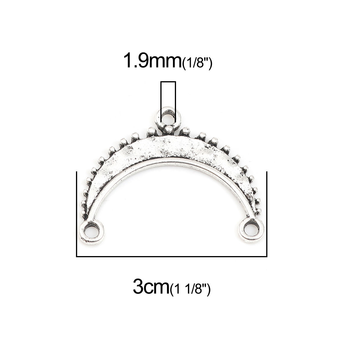 Imagen de Zamak Bohemia Conectores Luna Media Plata Antigua 30mm x 24mm, 20 Unidades