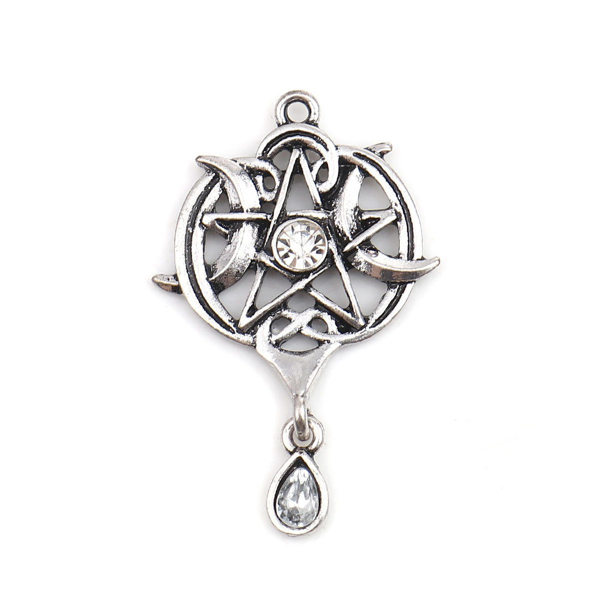 Picture of Zinc Based Alloy Galaxy Pendants Round Antique Silver Color Star Clear Rhinestone 43mm x 28mm, 2 PCs