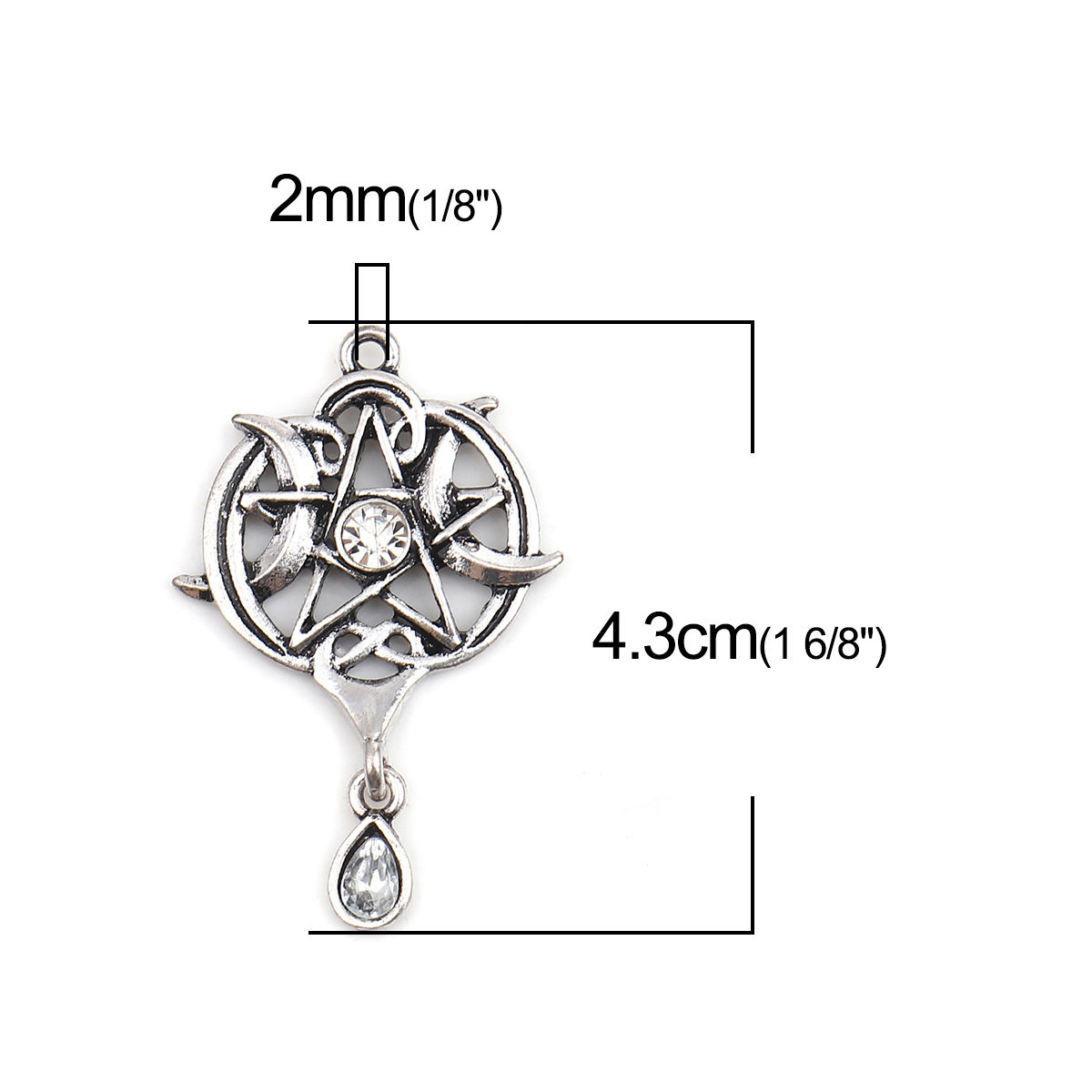 Picture of Zinc Based Alloy Galaxy Pendants Round Antique Silver Color Star Clear Rhinestone 43mm x 28mm, 2 PCs