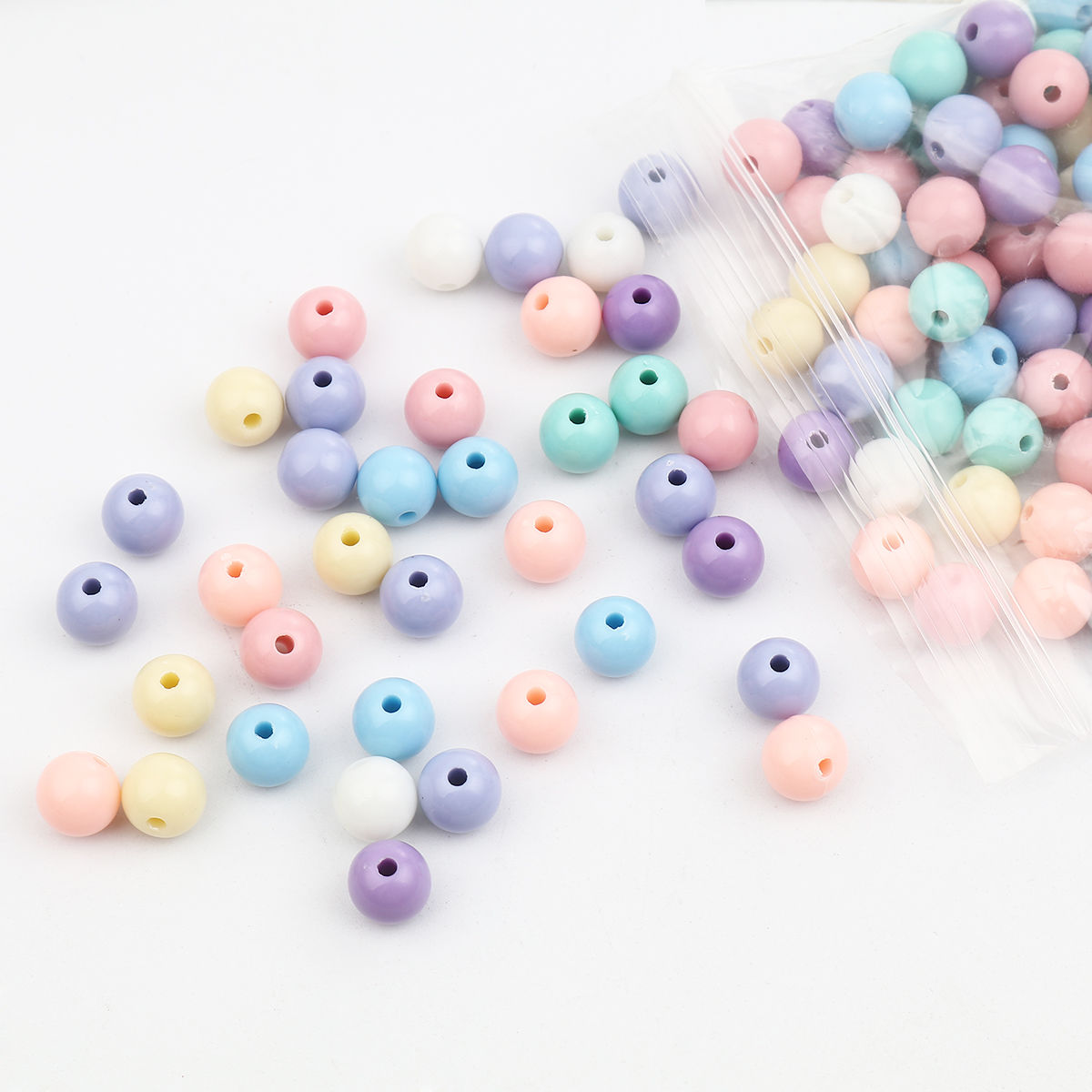 Picture of Acrylic Beads Round At Random Mixed About 10mm Dia., Hole: Approx 2.2mm, 200 PCs