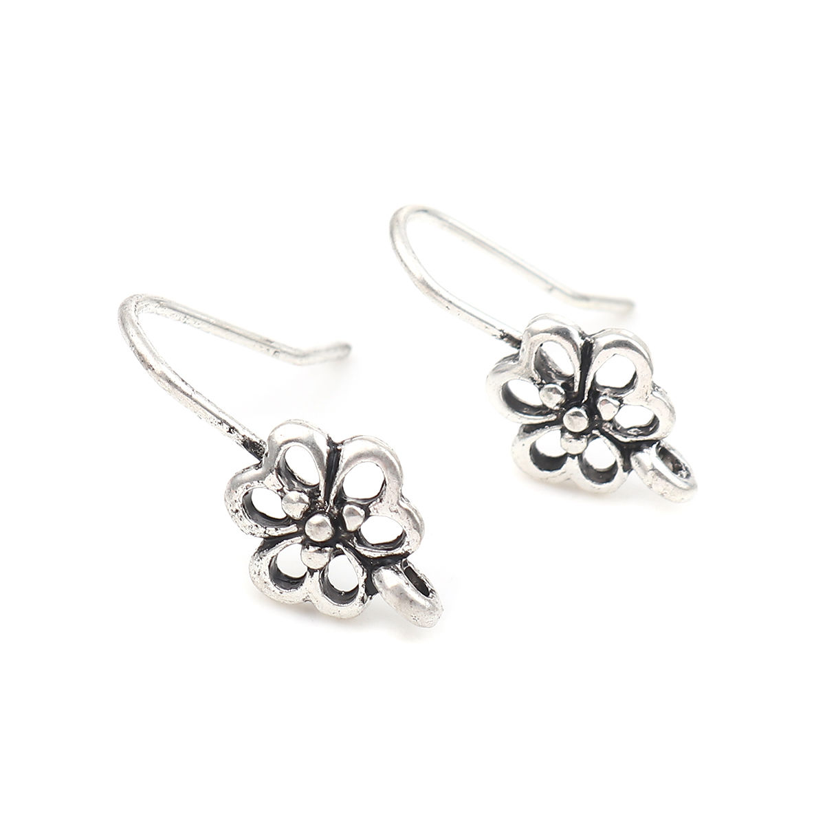 Bild von Zinklegierung Ohrring Ohr Haken Ohrringe Blumen Antiksilber M/Öse 22mm x 10mm, Drahtstärke: (19 gauge), 10 Stück