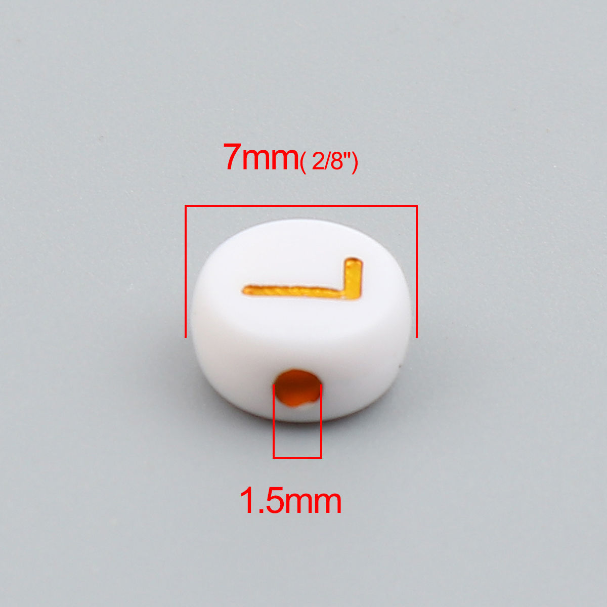 Picture of Acrylic Beads Flat Round Gold Plated White Initial Alphabet/ Capital Letter Pattern About 7mm Dia., Hole: Approx 1.5mm, 500 PCs