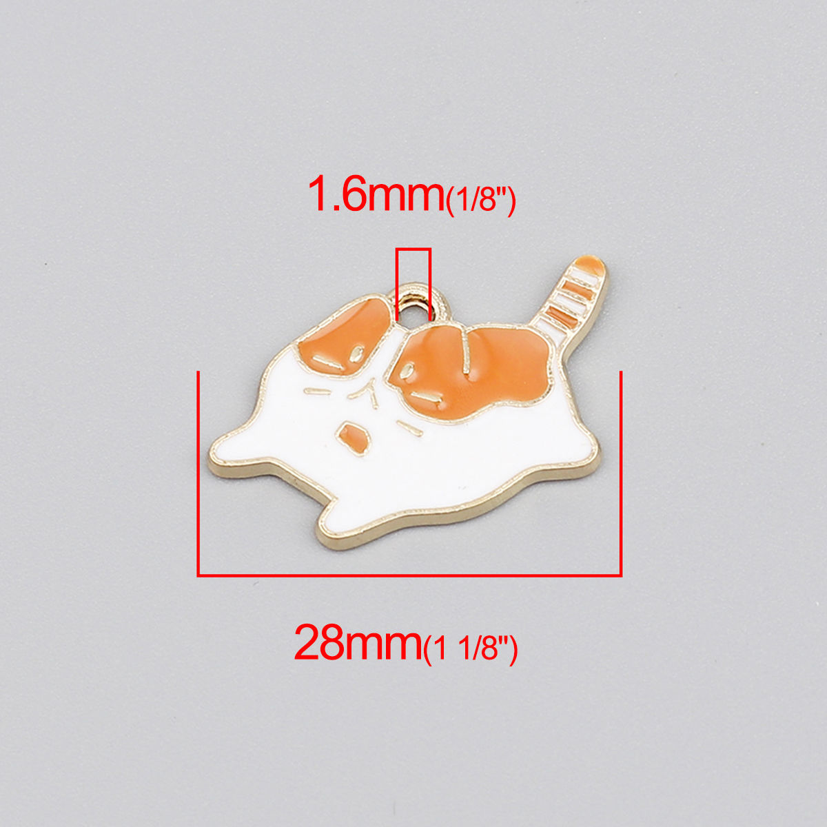 Picture of Zinc Based Alloy Charms Cat Animal Gold Plated White & Orange Enamel 28mm x 16mm, 10 PCs